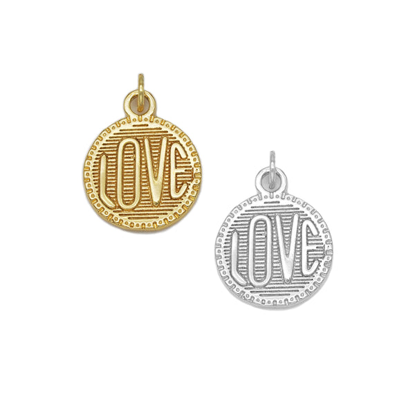 Gold Love Word On Round Coin Charm, Sku#FH203