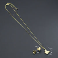 Gold Butterfly Pendant Link Chain Necklace Stud Earrings, Sku#FH208