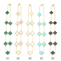 Green pink white black gold Flower Necklace, Sku#FH227