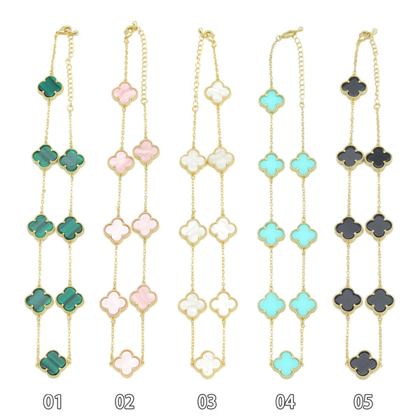 Green pink white black gold Flower Necklace, Sku#FH227