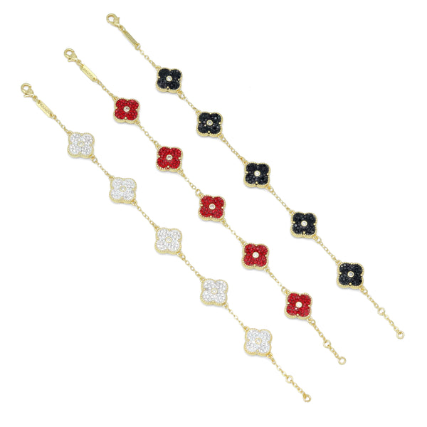 White Black Red Double Sided Flower Adjustable Bracelet, Sku#FH231