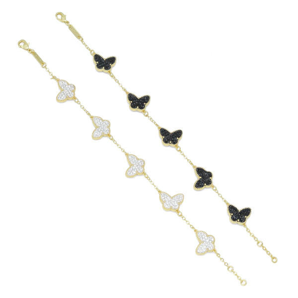 Black White Butterfly Link Adjustable Bracelet, Sku#FH236