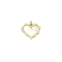 Clear CZ Mother of  Pearl Gold Heart Charm Pendant, Sku#FH244