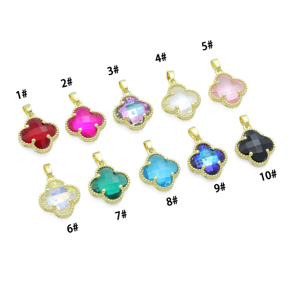 Colorful Cyrstal Gold Flower Charm Pendant,Sku#FH245