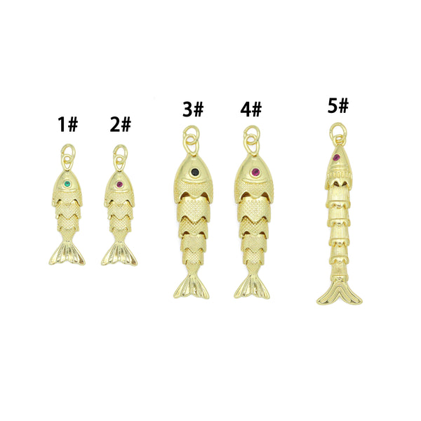3D Vintage Style Movable Wiggling Fish charm, Sku#FH248
