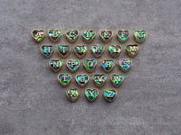 New Trendy Abalone Gold Heart Beads, A-Z 26 Initials Letter Space Beads, Initial Letter Charm, 7x9x10mm,sku#G421
