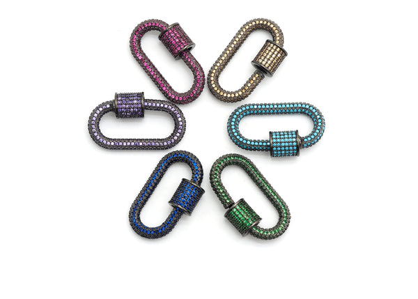 Fully CZ Micro Pave Oval Screw Clasp, Pave Clasp, Green/Fuchsia/Cobalt/Turquoise/Purple/Orange Color Carabinar Clasp,14x29mm,sku#H150