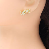 Clear CZ Happy Gold Stud Earrings, Sku#A344
