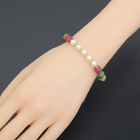 8mm Faceted Cube Jade with MOP Stretchy Bracelet, Sku#EF707