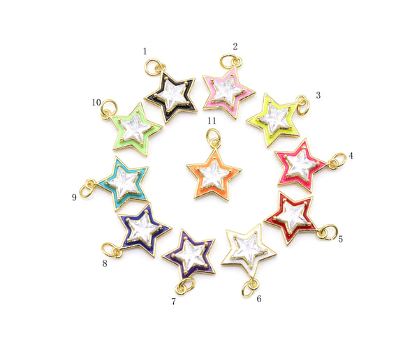 Big CZ Micro Pave 3D Five Ponit Star Enamel Shape Pendant, 18K Gold Filled Star Charm,Necklace Bracelet Charm Pendant, 18x16mm,Sku#F1442