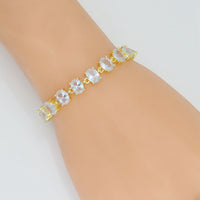 Crystal Oval Link Gold Silver Adjustable Bracelet, Sku#A346