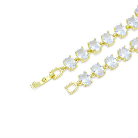 Crystal Oval Link Gold Silver Adjustable Bracelet, Sku#A346