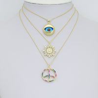 Colorful CZ Peace Sign Evil Eye Knot Connector Diamond Wheel Pendant charm, Sku#LK1280