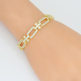 CZ Oval Flower Link Gold Silver Bracelet, Sku#A347