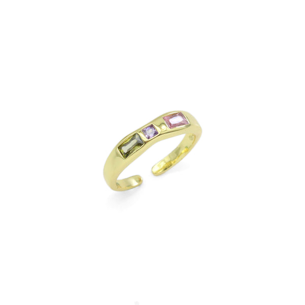 Gold Colorful Rectangle CZ Adjustable Ring, Sku#Y908