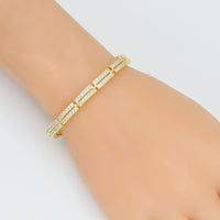 Clear CZ Double Bar LInk Gold Adjustable Bracelet, Sku#A349