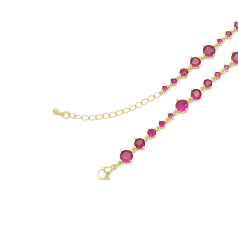 Gold Fichsia Dot CZ Link Chain Necklace, Sku#A351