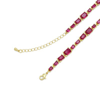 Gold Fuchsia Rectangle CZ Link Chain Necklace, Sku#A352