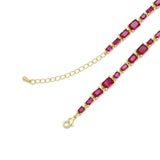 Gold Fuchsia Rectangle CZ Link Chain Necklace, Sku#A352