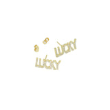 Clear CZ Lucky Word Earrings, Sku#A353