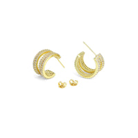 Gold Clear CZ Multiline Huggie Earrings, Sku#A226