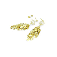 White Pearl Long Wheat Cluster Dangle Earrings, Sku#Y912