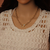Paperclip Link Chain Necklace with CZ Lobster, sku#EF816