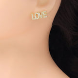 Clear CZ Love Word Shape Gold Stud Earrings, Sku#A356