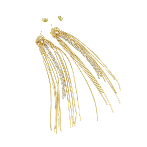 Gold Slinky Long Statement Earrings, Sku#ZX222