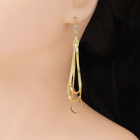 Gold Long Herringbone Long Dangle Earrings, Sku#EF532