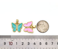 CZ Micro Pave Enamel Colorful Butterfly with Rose flower on Back Side Shape Pendant, 18K Gold FilledButterfly Charm,Sku#FH182