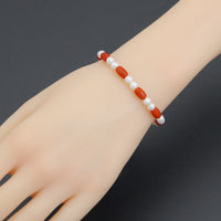 Coral and Mother of Pearl Stretchy Bracelet, Sku#EF751