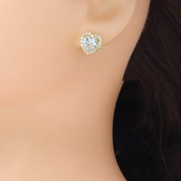 Clear CZ Around Big Diamond Crystal Heart Stud Earrings, Sku#LX771