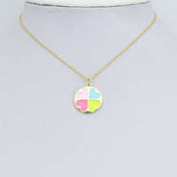 Gold CZ Enamel Colorful Heart Round Charm, Sku#LK696