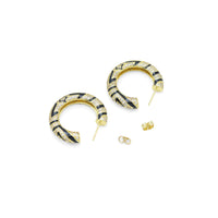 Gold Silver Black Enamel Print Hoop Earrings, Sku#A367