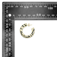 Gold Silver Black Enamel Print Hoop Earrings, Sku#A367