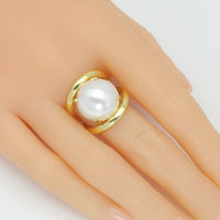 Gold Silver Large White Pearl Statement Adjustable Ring, Sku#LX768