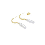 White Pearl Twisted Gold Hoop Stud Earrings, Sku#LX449
