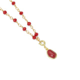 Gold Beaded Chain with Red Bean Pendant Necklace, Sku#A368