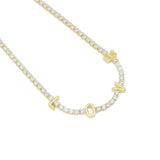 Gold Silver Clear CZ Love Tennis Chain Necklace, Sku#A370