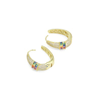 Clear Colorful CZ Pave Oval Hoop Earrings, Sku#LX450