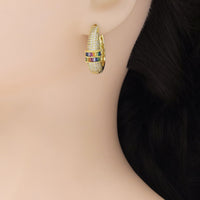 Clear Colorful CZ Pave Oval Hoop Earrings, Sku#LX450