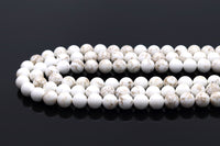 NEW!!! Natural White Howlite with Light Vein Round Smooth Beads, 6mm/8mm/10mm/12mm/14mm Genuine Howlite, 15.5'' Full Strand, Sku#U1179