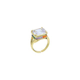 Big Clear Square Crystal multi color cz Statement Adjustable Ring, Sku#LX591