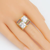 Clear Colorful CZ Two Big Square Statement Adjustable Ring, Sku#LX542