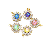 Big CZ Micro Pave Sunflower Shape Pendant, 18K Gold Filled Colorful Glass Quartz Sunflower Charm, Necklace Bracelet Charm Pendant,Sku#Y545