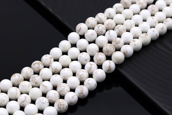 NEW!!! Natural White Howlite with Light Vein Round Smooth Beads, 6mm/8mm/10mm/12mm/14mm Genuine Howlite, 15.5'' Full Strand, Sku#U1179