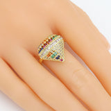 Clear Colorful CZ Diamond Shape Statement Adjustable Ring, Sku#LX544