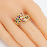 Colorful CZ Feather Statement Adjustable Ring, Sku#LX546