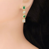 Green Clear CZ rectangle Oval Teardrop Pendant Earrings, Sku#LD530